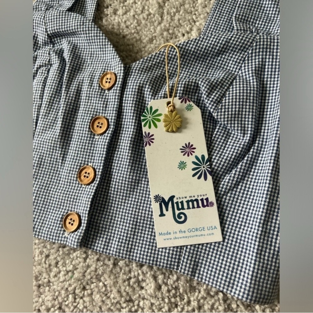 Show Me Your Mumu Debbie Gingham Stretch Crop Top Blue Check Small NWT - Picture 5 of 8